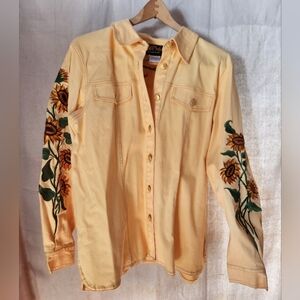 Bob Mackie Yellow Button-Up with Embroidery